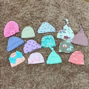 Baby Girls Hats - set of 13 - newborn hats